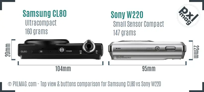 Samsung CL80 vs Sony W220 top view buttons comparison