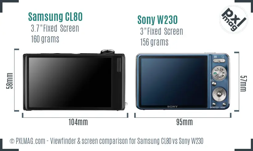 Samsung CL80 vs Sony W230 Screen and Viewfinder comparison