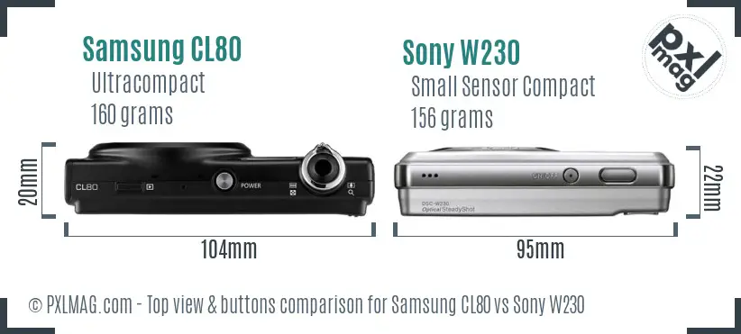 Samsung CL80 vs Sony W230 top view buttons comparison