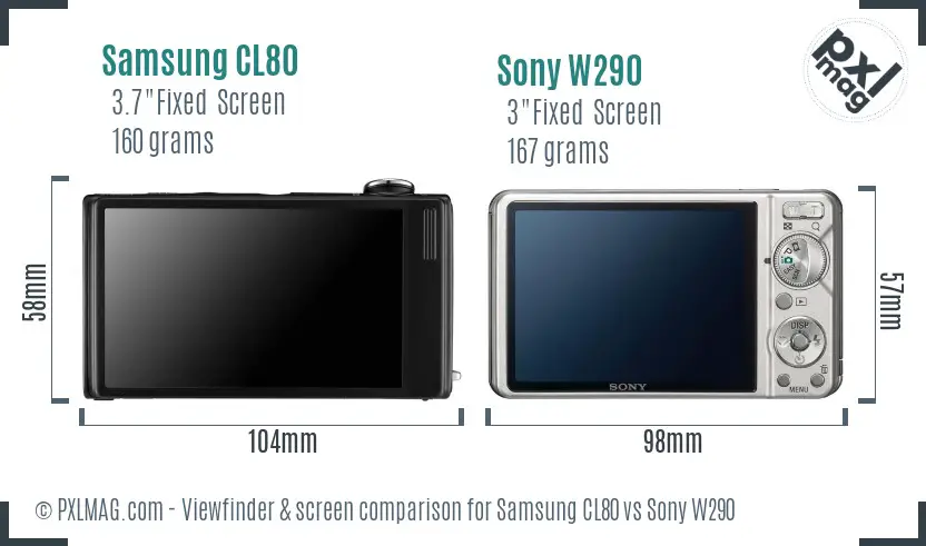 Samsung CL80 vs Sony W290 Screen and Viewfinder comparison
