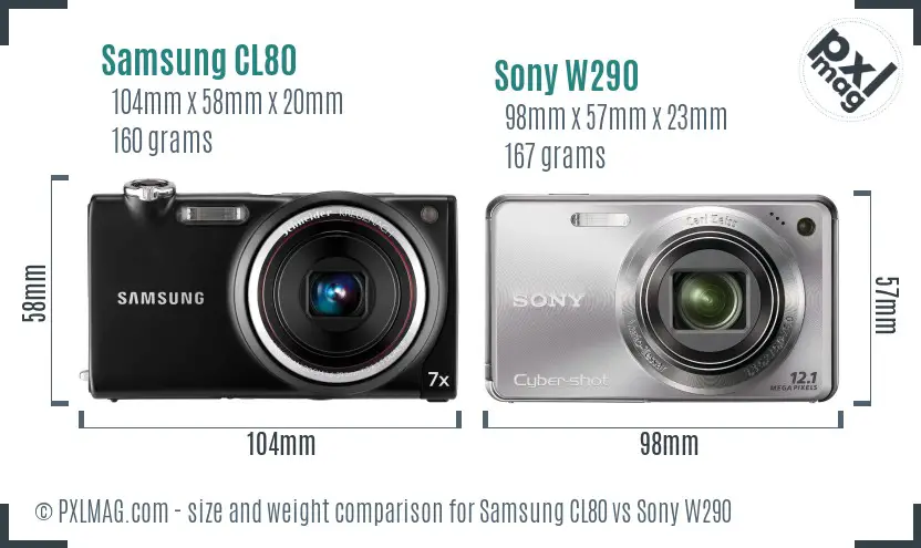 Samsung CL80 vs Sony W290 size comparison