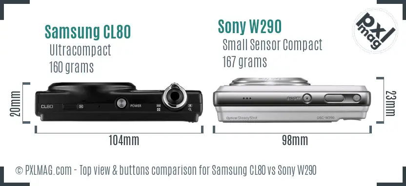 Samsung CL80 vs Sony W290 top view buttons comparison