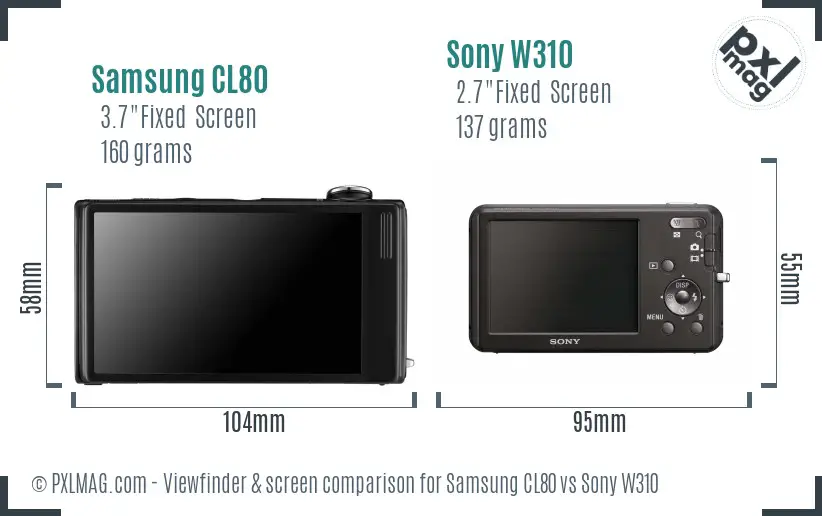 Samsung CL80 vs Sony W310 Screen and Viewfinder comparison