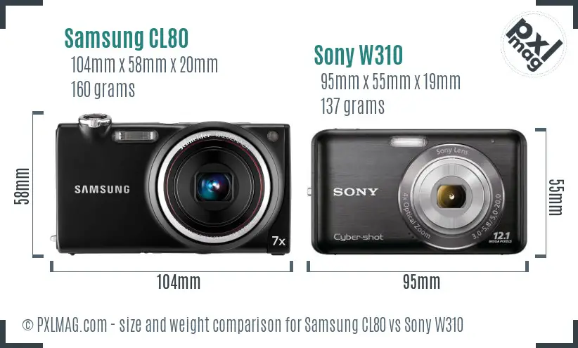 Samsung CL80 vs Sony W310 size comparison