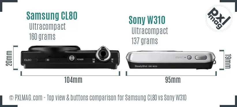 Samsung CL80 vs Sony W310 top view buttons comparison