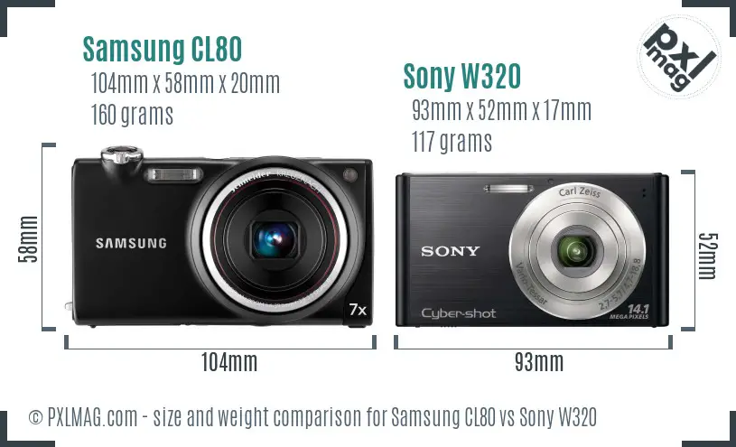 Samsung CL80 vs Sony W320 size comparison