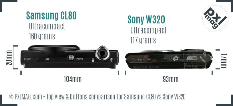 Samsung CL80 vs Sony W320 top view buttons comparison