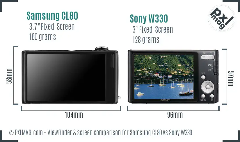 Samsung CL80 vs Sony W330 Screen and Viewfinder comparison