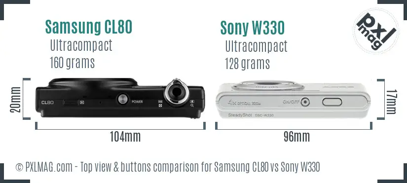 Samsung CL80 vs Sony W330 top view buttons comparison