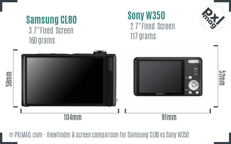 Samsung CL80 vs Sony W350 Screen and Viewfinder comparison