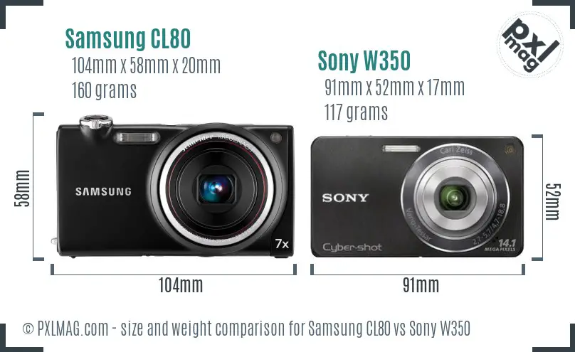Samsung CL80 vs Sony W350 size comparison