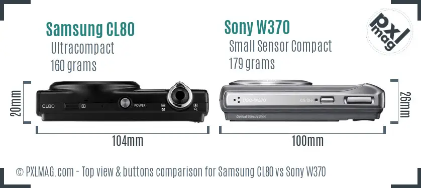 Samsung CL80 vs Sony W370 top view buttons comparison