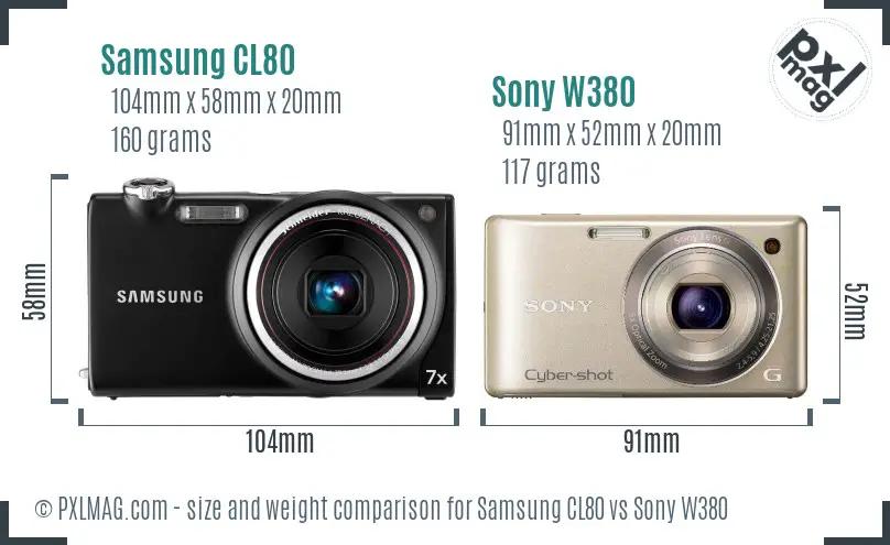 Samsung CL80 vs Sony W380 size comparison