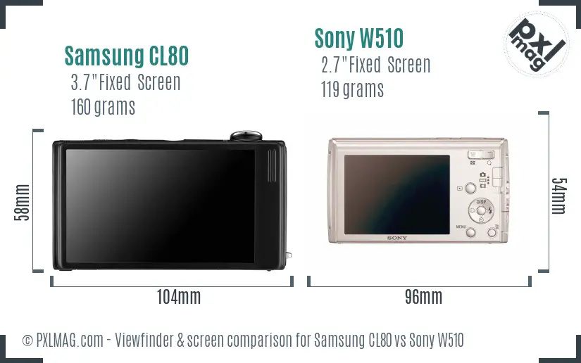 Samsung CL80 vs Sony W510 Screen and Viewfinder comparison