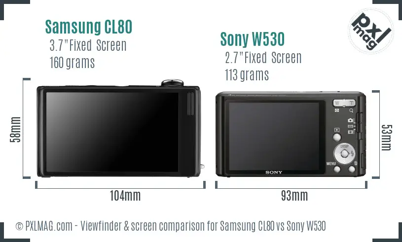 Samsung CL80 vs Sony W530 Screen and Viewfinder comparison