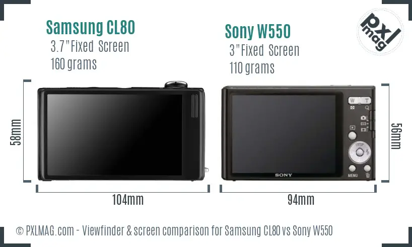 Samsung CL80 vs Sony W550 Screen and Viewfinder comparison