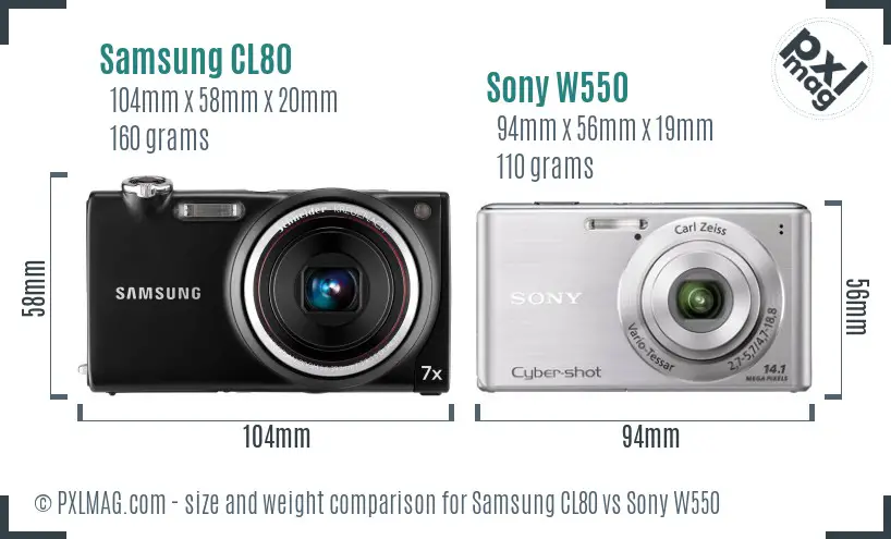 Samsung CL80 vs Sony W550 size comparison