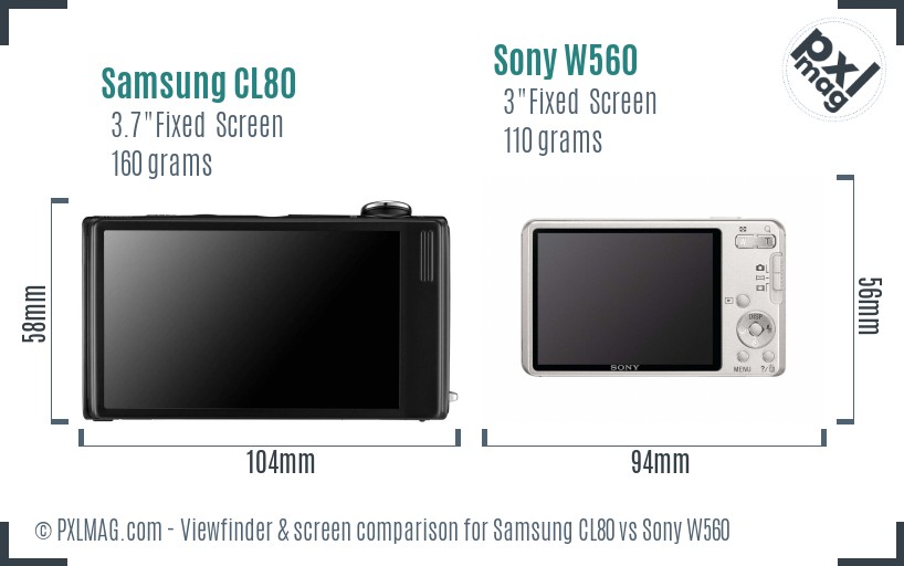 Samsung CL80 vs Sony W560 Screen and Viewfinder comparison