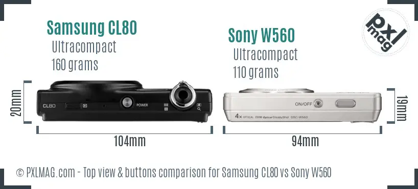 Samsung CL80 vs Sony W560 top view buttons comparison