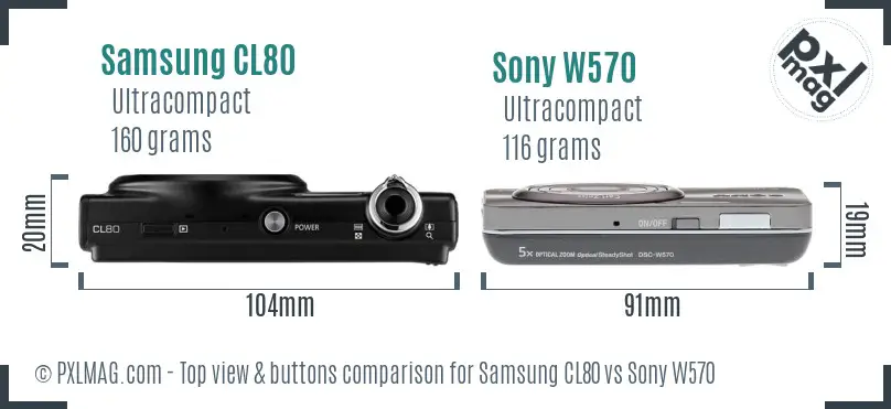 Samsung CL80 vs Sony W570 top view buttons comparison