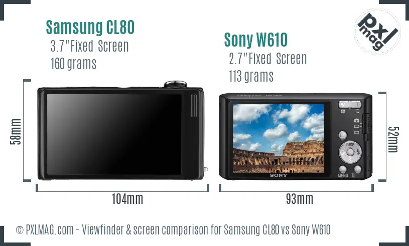 Samsung CL80 vs Sony W610 Screen and Viewfinder comparison