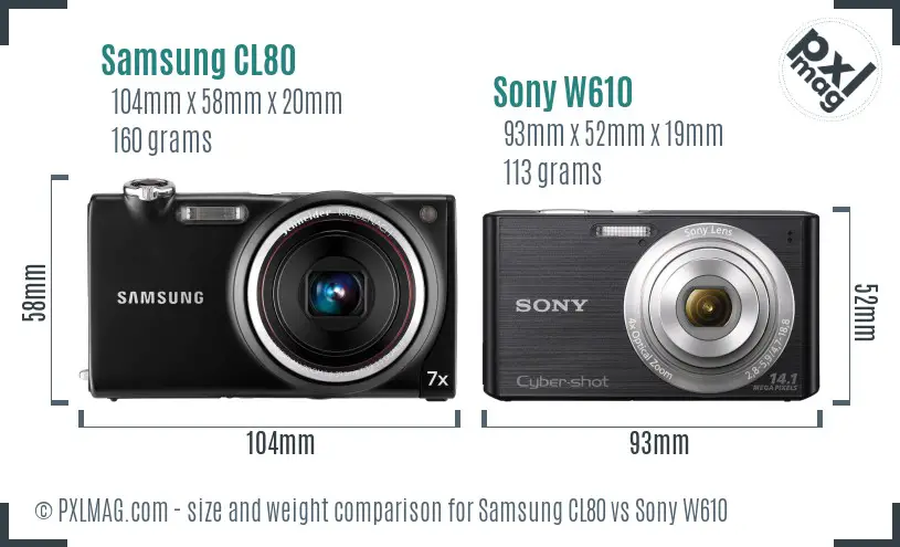 Samsung CL80 vs Sony W610 size comparison