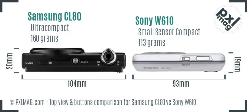 Samsung CL80 vs Sony W610 top view buttons comparison