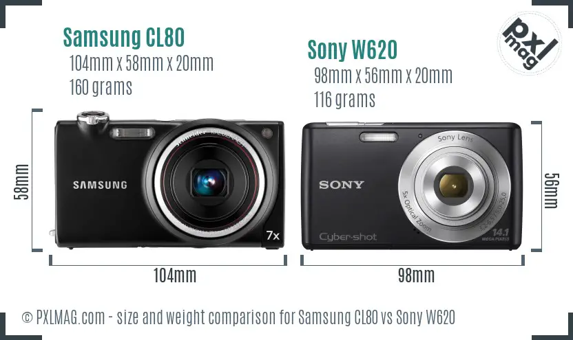 Samsung CL80 vs Sony W620 size comparison