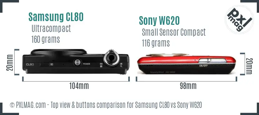 Samsung CL80 vs Sony W620 top view buttons comparison