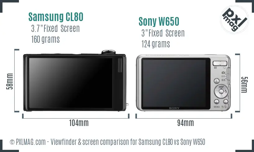 Samsung CL80 vs Sony W650 Screen and Viewfinder comparison