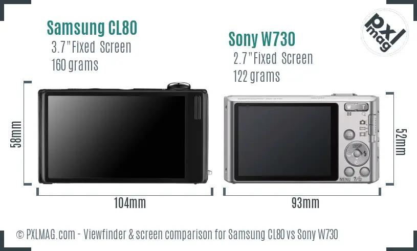 Samsung CL80 vs Sony W730 Screen and Viewfinder comparison