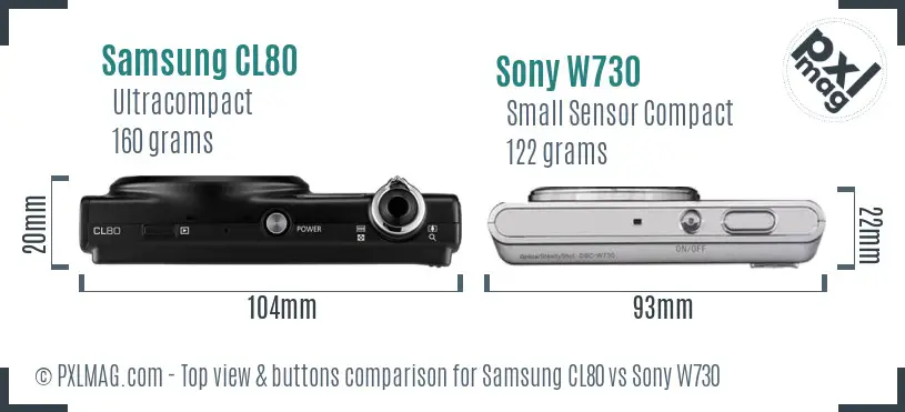 Samsung CL80 vs Sony W730 top view buttons comparison