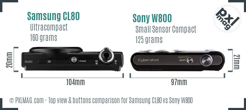 Samsung CL80 vs Sony W800 top view buttons comparison