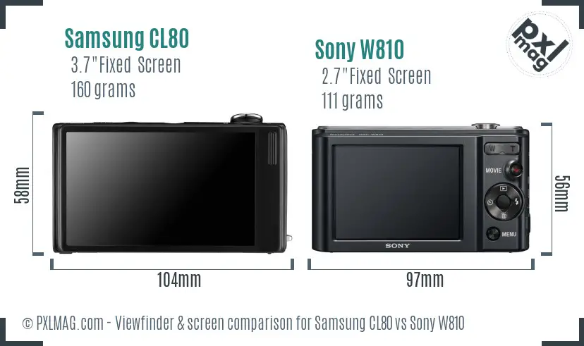 Samsung CL80 vs Sony W810 Screen and Viewfinder comparison