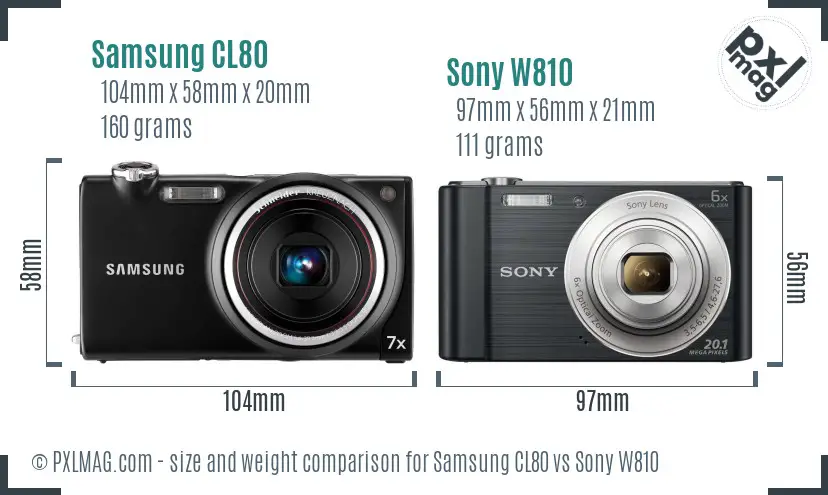 Samsung CL80 vs Sony W810 size comparison