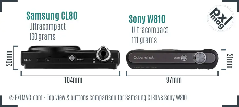 Samsung CL80 vs Sony W810 top view buttons comparison