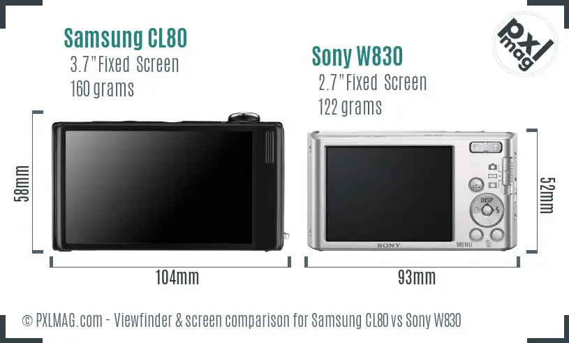 Samsung CL80 vs Sony W830 Screen and Viewfinder comparison