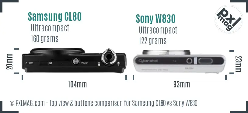 Samsung CL80 vs Sony W830 top view buttons comparison