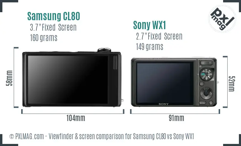 Samsung CL80 vs Sony WX1 Screen and Viewfinder comparison