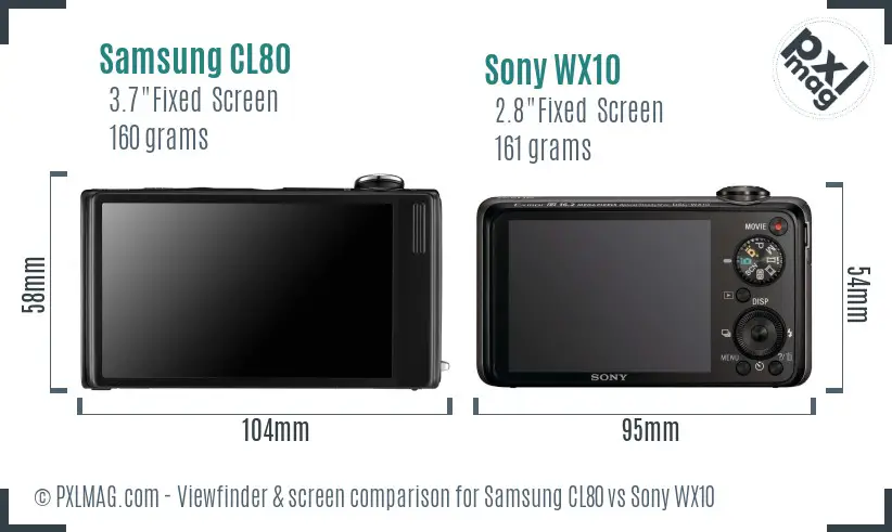 Samsung CL80 vs Sony WX10 Screen and Viewfinder comparison