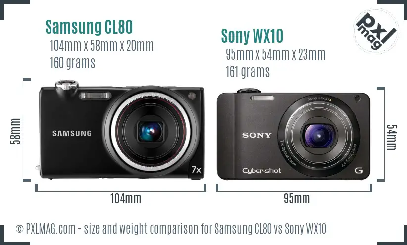 Samsung CL80 vs Sony WX10 size comparison