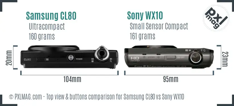 Samsung CL80 vs Sony WX10 top view buttons comparison