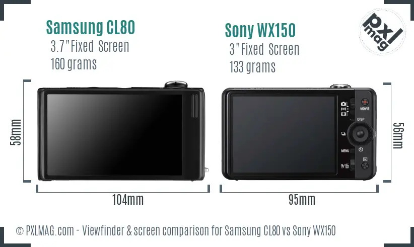 Samsung CL80 vs Sony WX150 Screen and Viewfinder comparison