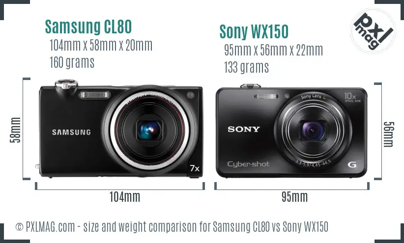 Samsung CL80 vs Sony WX150 size comparison