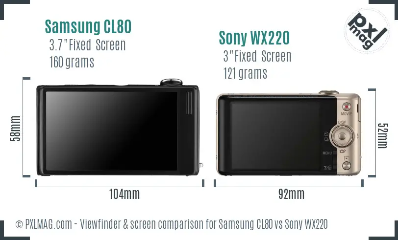 Samsung CL80 vs Sony WX220 Screen and Viewfinder comparison