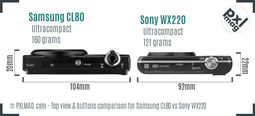 Samsung CL80 vs Sony WX220 top view buttons comparison