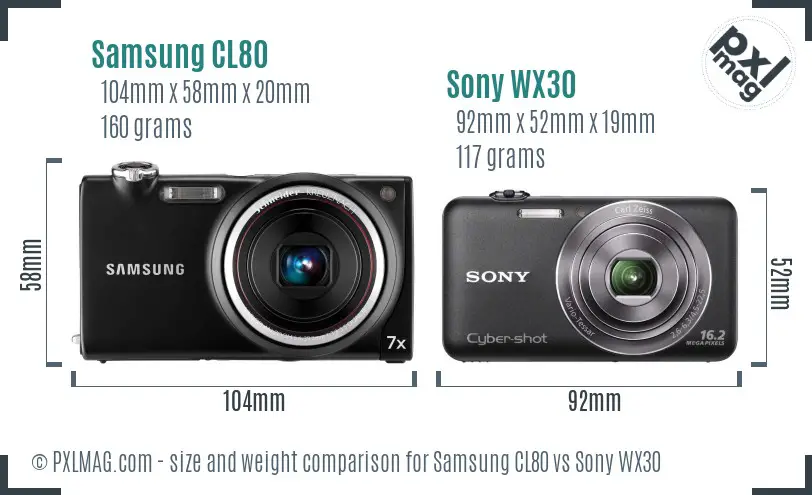 Samsung CL80 vs Sony WX30 size comparison