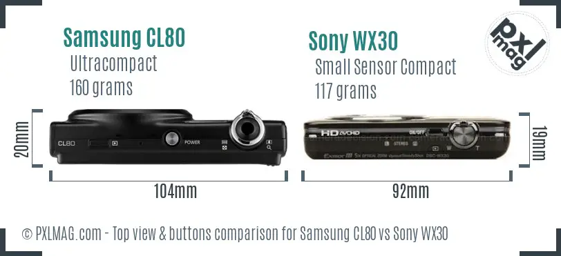 Samsung CL80 vs Sony WX30 top view buttons comparison