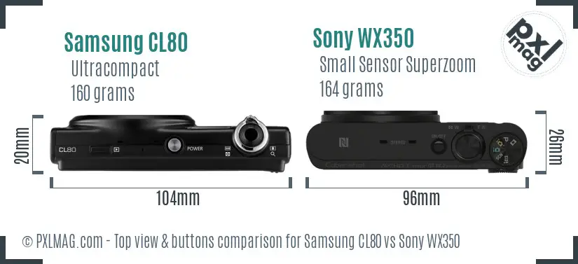 Samsung CL80 vs Sony WX350 top view buttons comparison