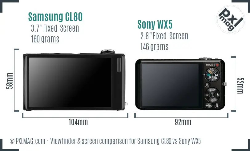 Samsung CL80 vs Sony WX5 Screen and Viewfinder comparison
